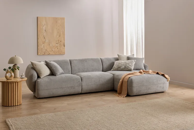 Courbe Light Grey Curved Chaise Sofa | Right Chaise | Sectional Sofa