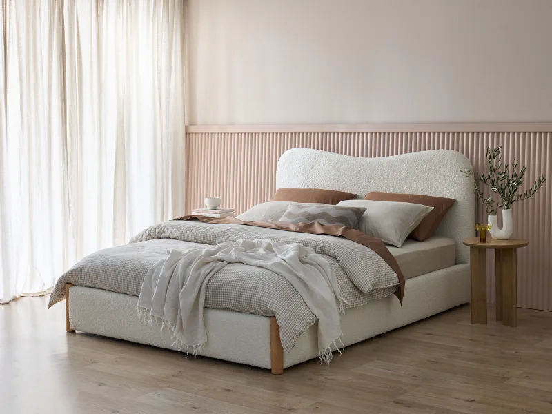 Cove King Bedroom Buddy Package | Bed + Mattress Bundle | Ivory Boucle Fabric