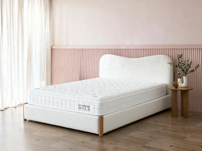 Cove King Bedroom Buddy Package | Bed + Mattress Bundle | Ivory Boucle Fabric