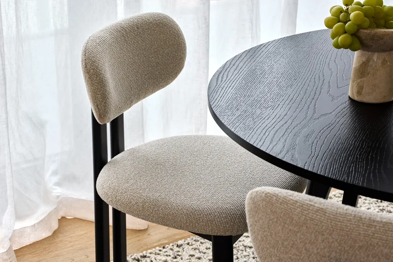 Florida 5PCE Round Black Dining Set | Beige Fabric