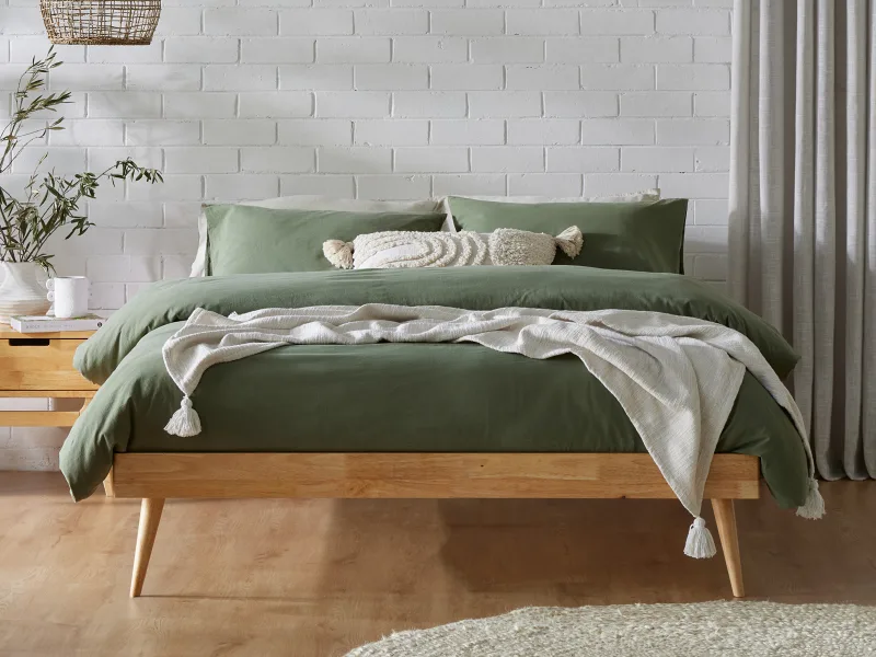 Franki 2PCE King Headboard and Bed Base Bundle | Natural & Green Fabric