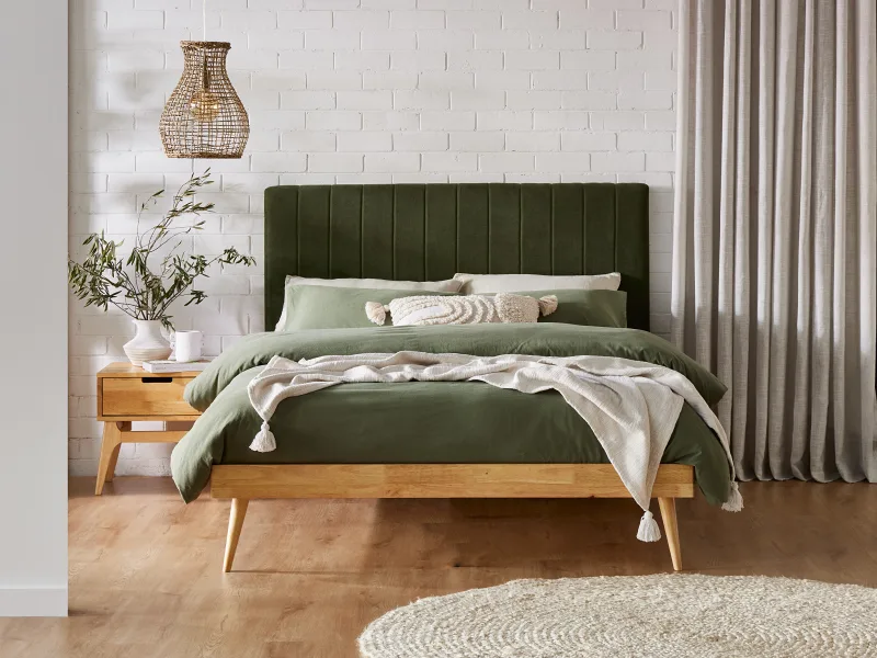Franki 2PCE King Headboard and Bed Base Bundle | Natural & Green Fabric