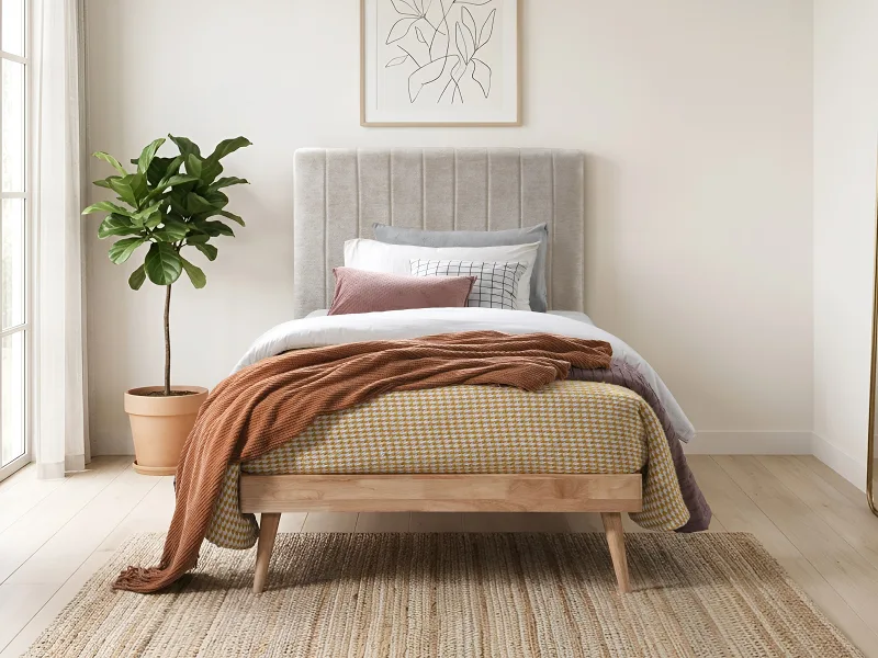 Franki 2PCE King Single Headboard and Bed Base Bundle | Natural & Beige Fabric