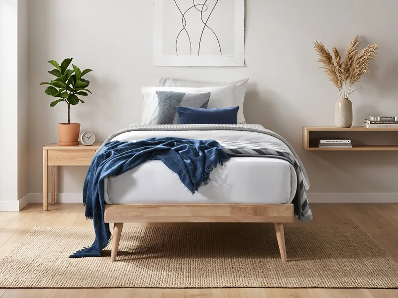 Franki 2PCE King Single Headboard and Bed Base Bundle | Natural & Orange Fabric
