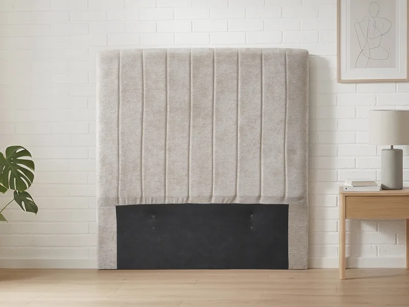 Franki 2PCE Single Headboard and Bed Base Bundle | Rustic Walnut & Beige Fabric
