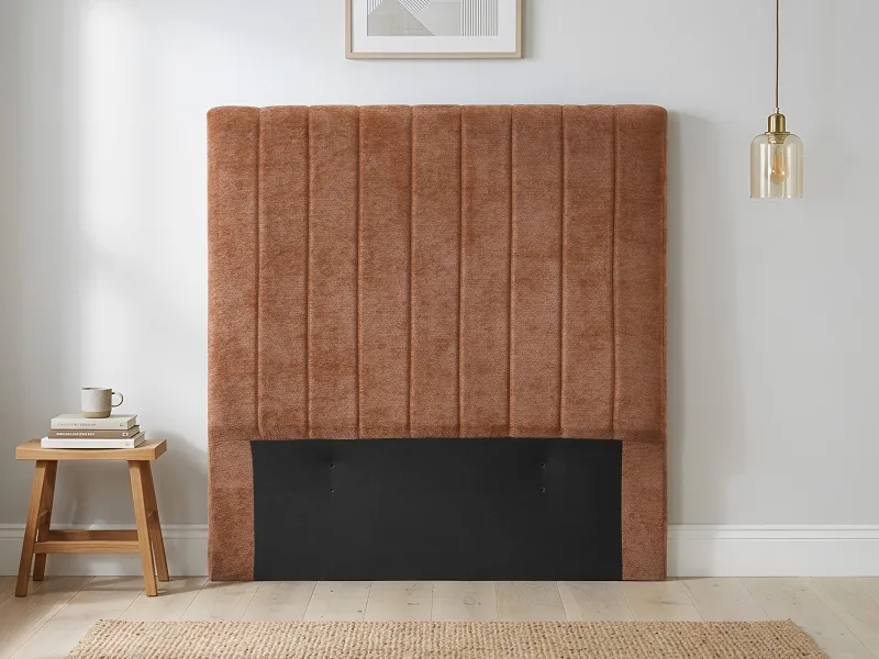 Franki 2PCE Single Headboard and Bed Base Bundle | Rustic Walnut & Orange Fabric