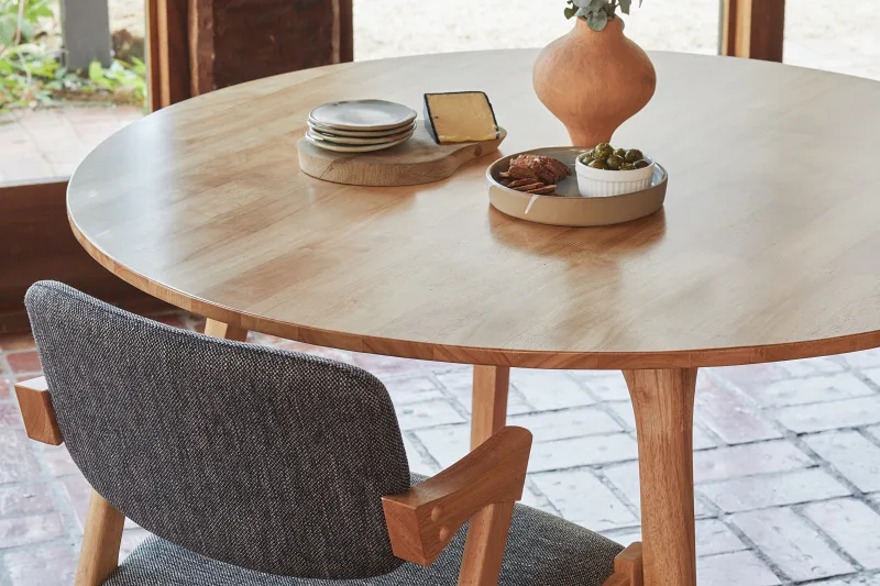 Franki 5PCE Natural Hardwood Dining Set | Charcoal Fabric