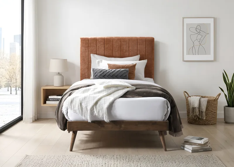 Franki King Single Hardwood Bed Base | Rustic Walnut