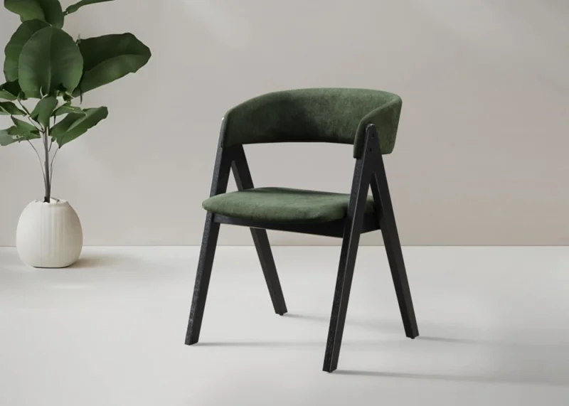 Gaudi Hardwood Dining Chair | Natural | Green Fabric