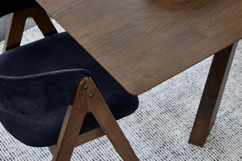 Gaudi 7PCE Hardwood Dining Set | Rustic Walnut | Navy Fabric