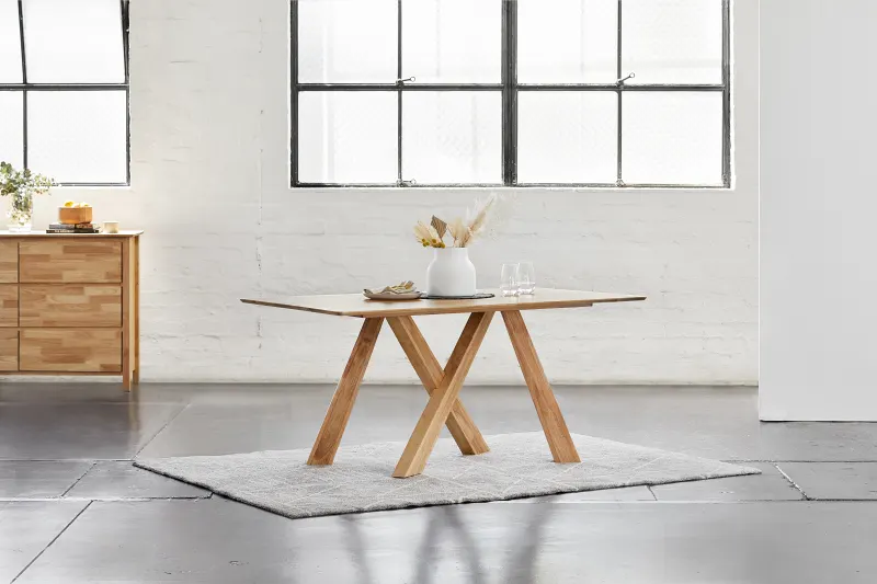 Gaudi 7PCE Natural Hardwood Dining Set | Beige Fabric