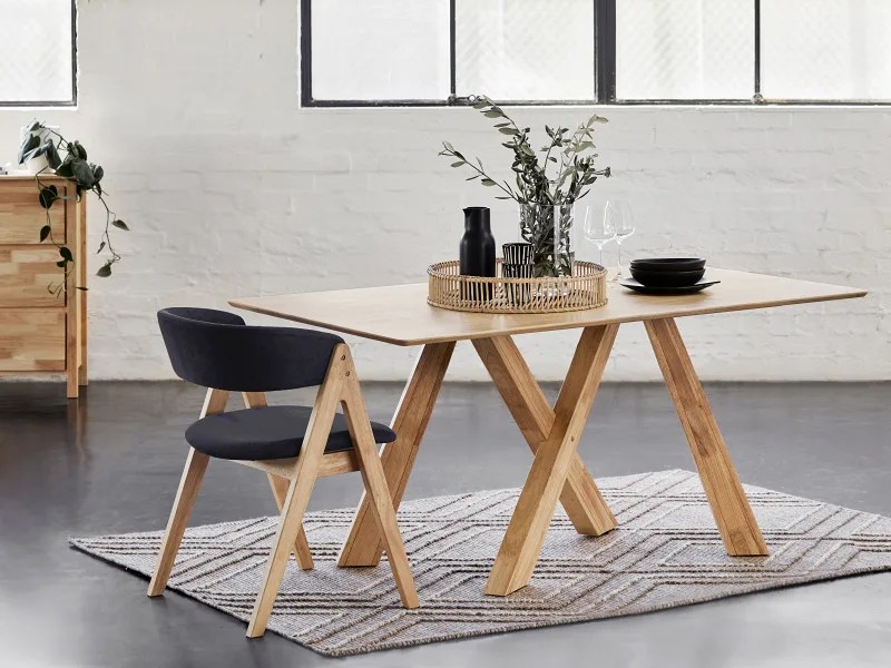 Gaudi 7PCE Natural Hardwood Dining Set | Black Fabric