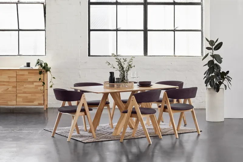 Gaudi 7PCE Natural Hardwood Dining Set | Black Fabric