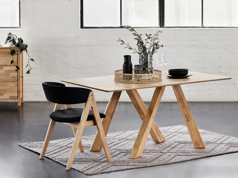 Gaudi 7PCE Natural Hardwood Dining Set | Black Fabric