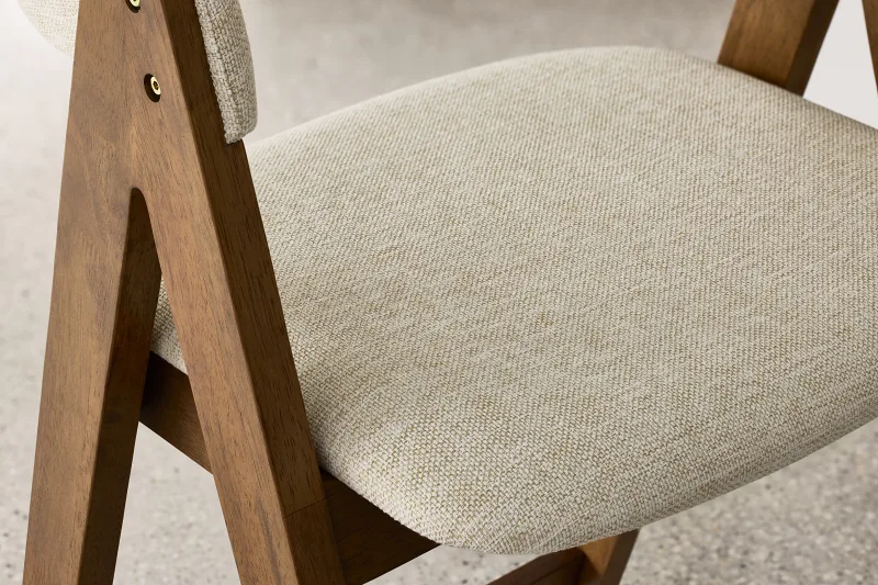 Gaudi Hardwood Counter Bar Stool | Rustic Walnut | Beige Fabric