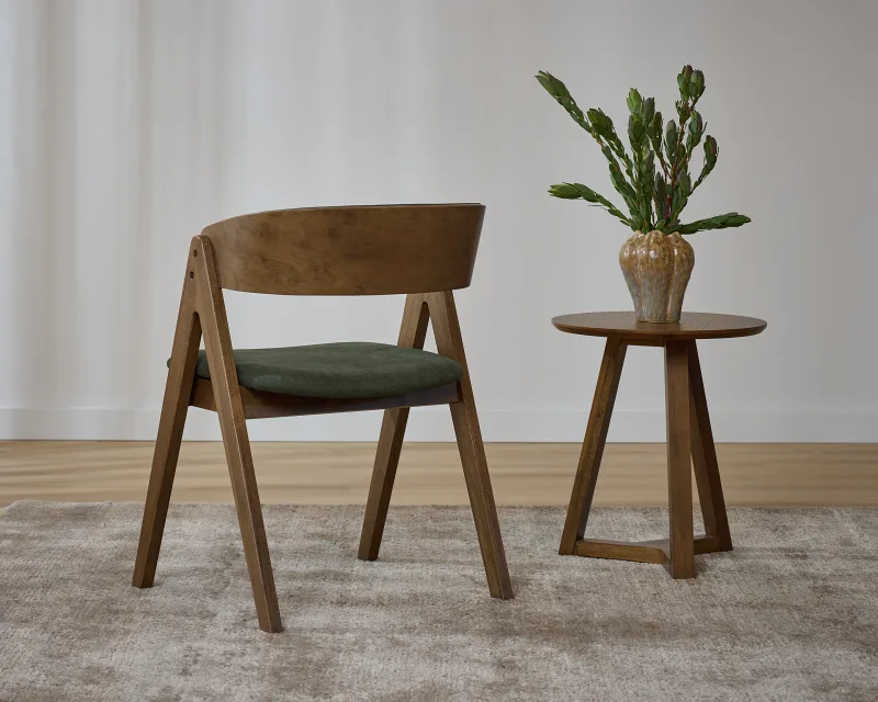 Gaudo Hardwood Dining Chair | Rustic Walnut | Green Fabric