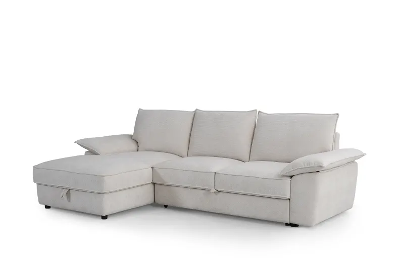 Hideaway White Sofa Bed with Storage | Left Chaise