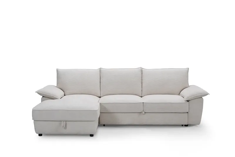 Hideaway White Sofa Bed with Storage | Left Chaise
