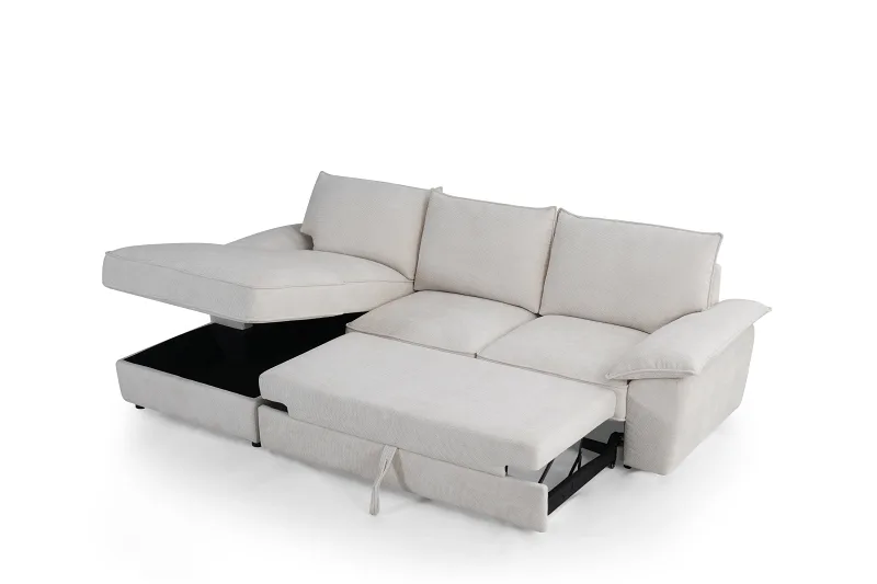 Hideaway White Sofa Bed with Storage | Left Chaise