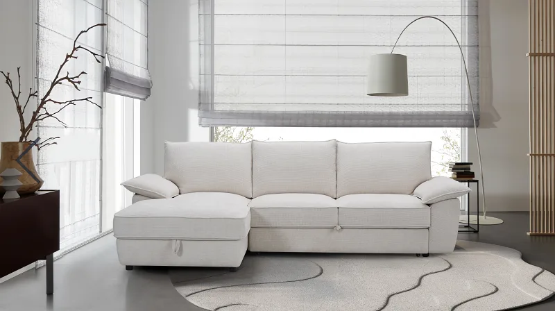 Hideaway White Sofa Bed with Storage | Left Chaise