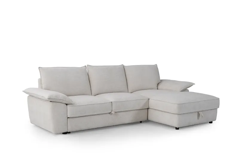 Hideaway White Sofa Bed with Storage | Right Chaise