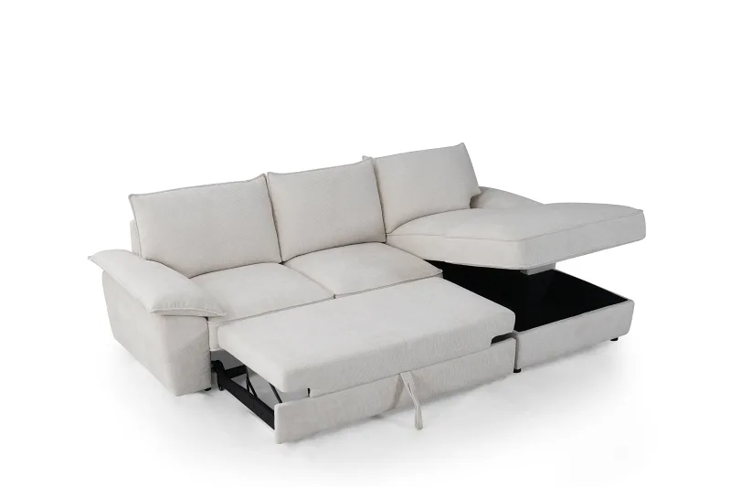 Hideaway White Sofa Bed with Storage | Right Chaise