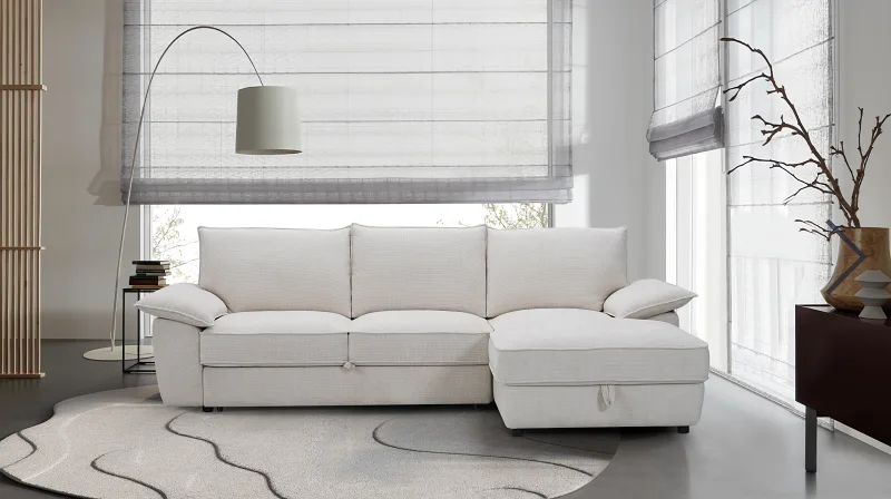Hideaway White Sofa Bed with Storage | Right Chaise