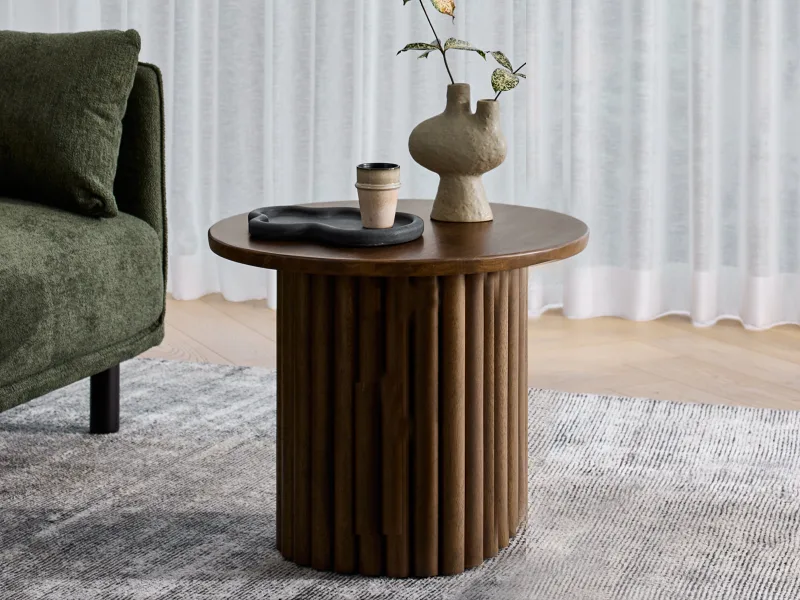 Jasper 2PCE Round Hardwood Coffee & Side Table Set | Rustic Walnut