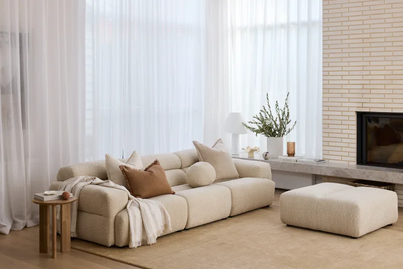 Jasper 3 Seater Sofa with Ottoman | Beige Fabric