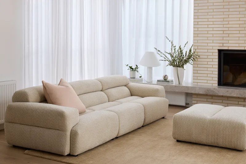 Jasper 3 Seater Sofa with Ottoman | Beige Fabric