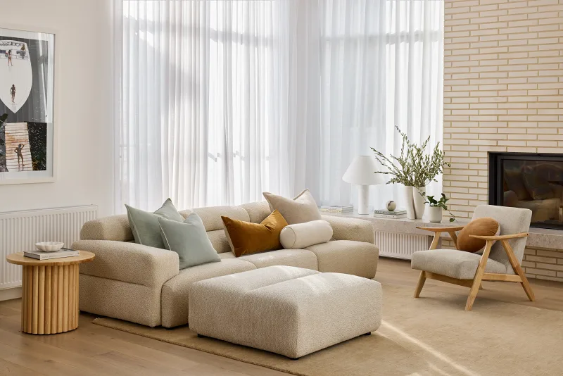 Jasper 3 Seater Sofa with Ottoman | Beige Fabric