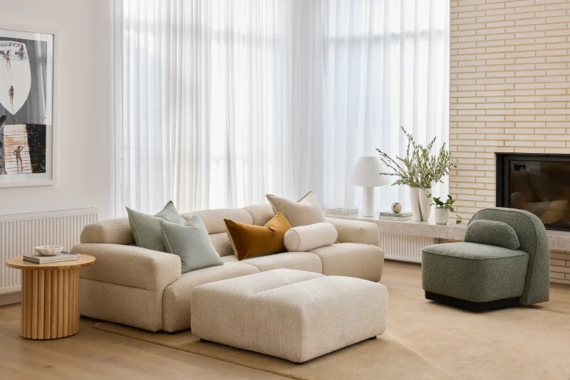 Jasper 3 Seater Sofa with Ottoman | Beige Fabric