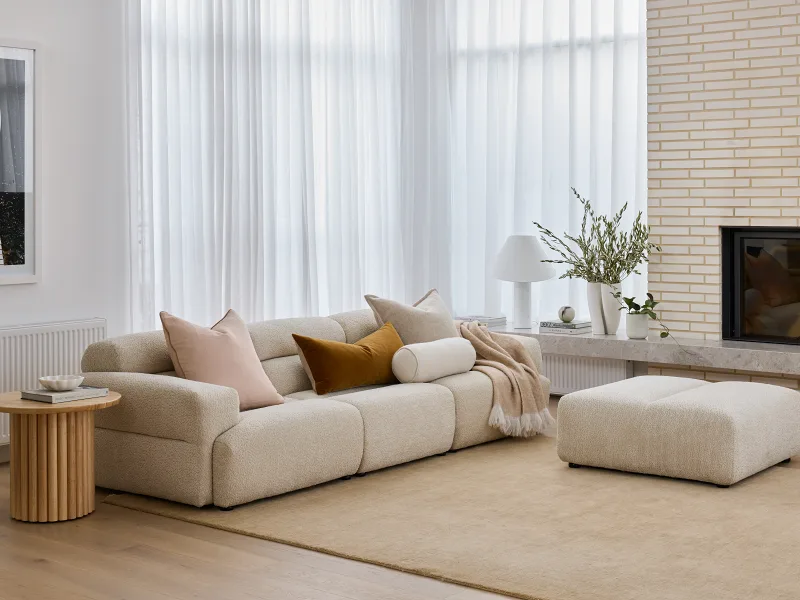 Jasper 3 Seater Sofa with Ottoman | Beige Fabric