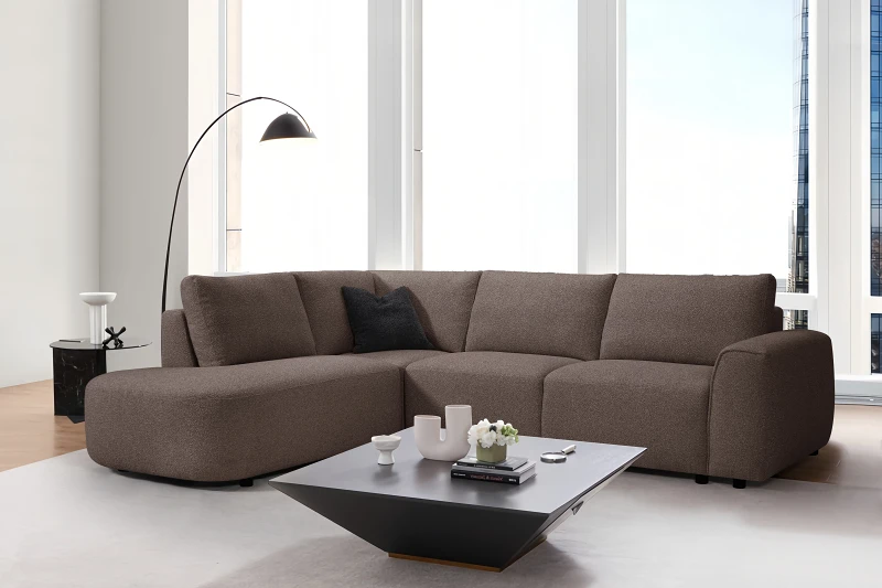 Melbourne Corner Chaise Lounge | Brown Boucle Fabric | Left Chaise
