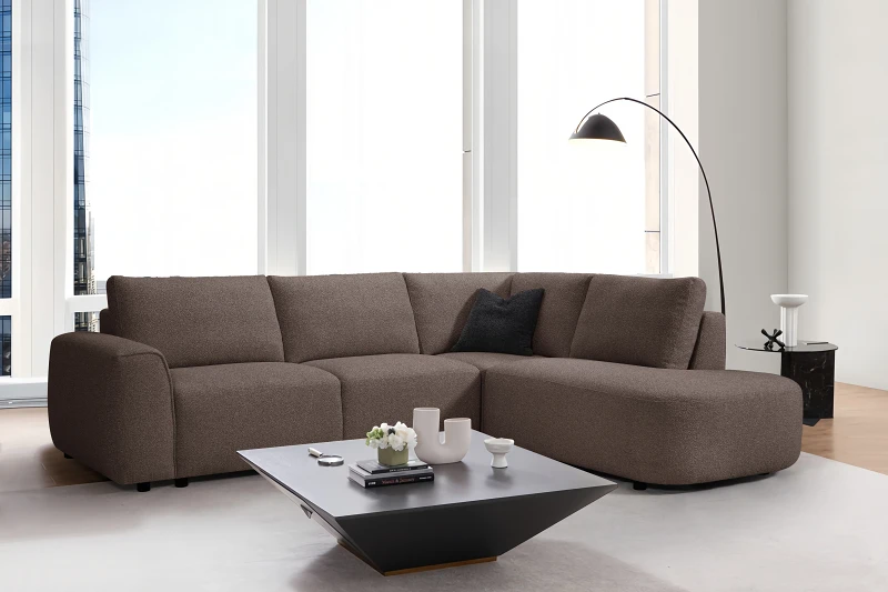 Melbourne Corner Chaise Lounge | Brown Boucle Fabric | Right Chaise