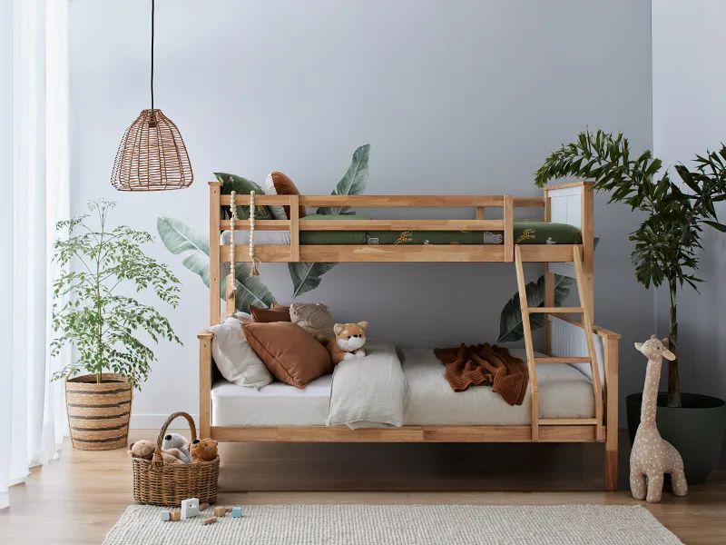 Myer 7PCE Kids Bunk Bed Bedroom Suite | Natural Hardwood