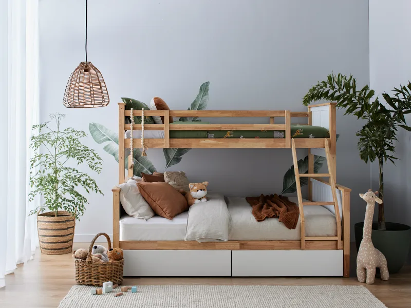 Myer 8PCE Kids Bunk Bed Bedroom Suite | Natural Hardwood