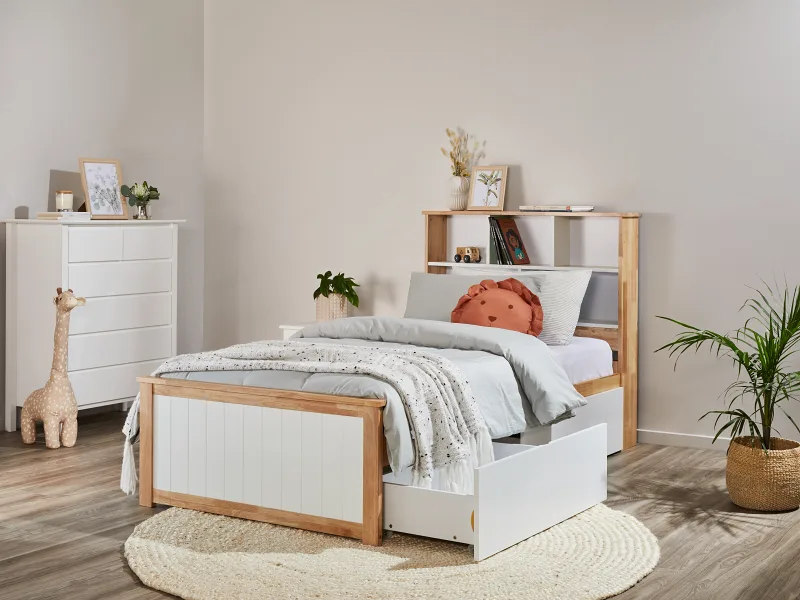 Myer Single Bed with Storage | Natural Hardwood Frame