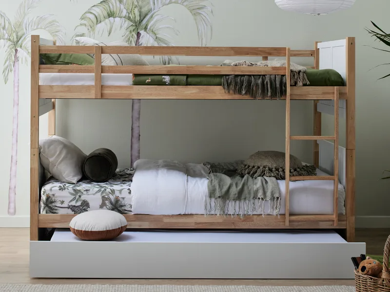 Myer Single Bunk Bed with Trundle | Hardwood Frame