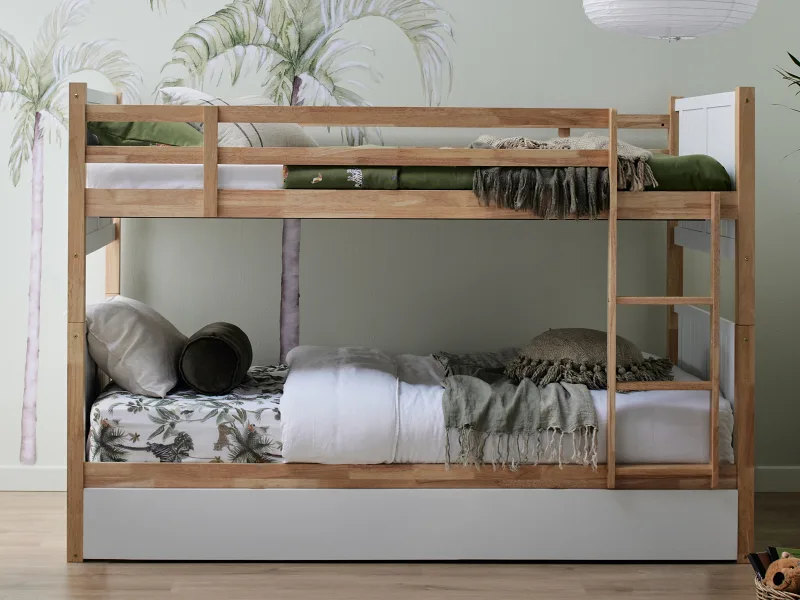 Myer Single Bunk Bed with Trundle | Hardwood Frame