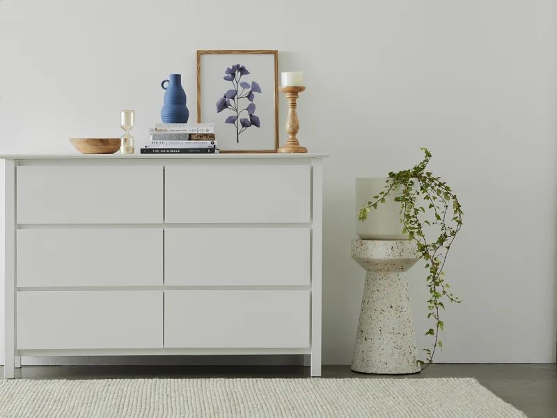 Myer White Low Chest Of Drawers | Hardwood Frame