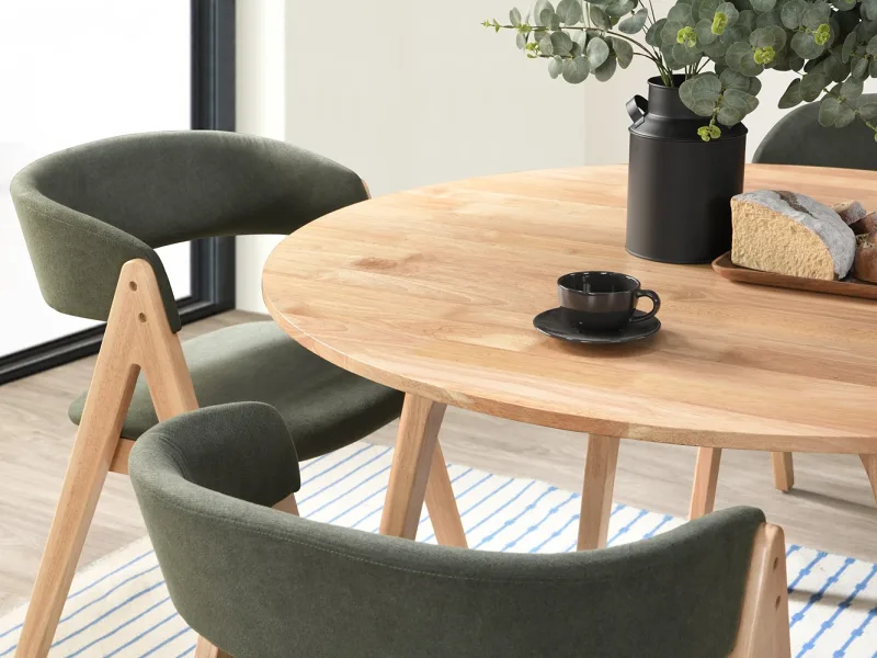 Oslo 5PCE Hardwood Dining Set | Natural | Green Fabric