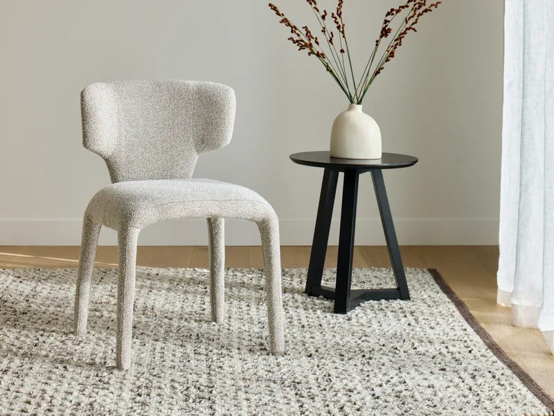 Paris 5PCE Round Natural Dining Set | Beige Boucle Fabric