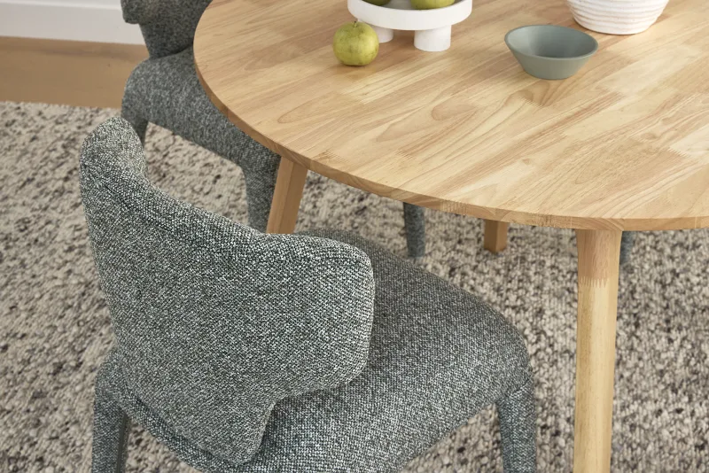 Paris 5PCE Round Natural Dining Set | Sage Green Boucle Fabric