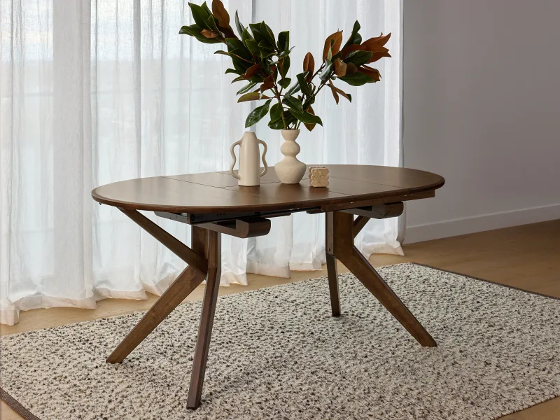 Paris 5PCE Rustic Walnut Dining Set | Rust Orange Fabric