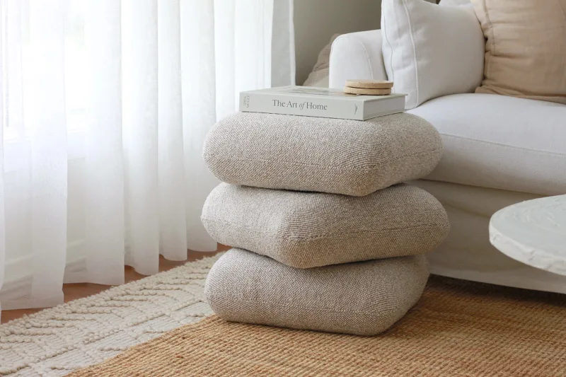 Pebble Boucle Beige Fabric Ottoman