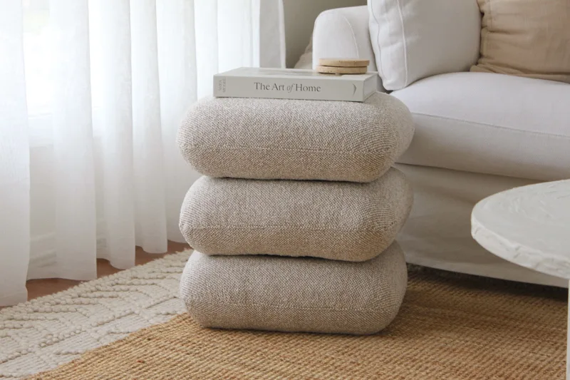 Pebble Boucle Beige Fabric Ottoman