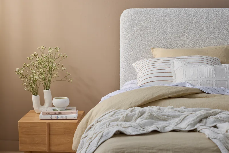 Pelle Boucle King Single Trundle Bed | Beige Boucle Fabric
