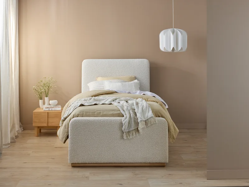 Pelle Boucle King Single Trundle Bed | Beige Boucle Fabric