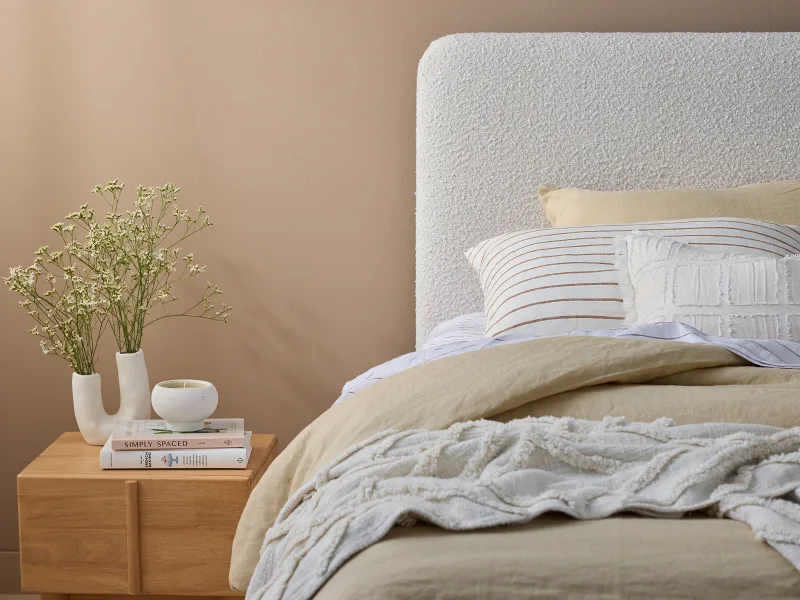 Pelle Boucle King Single Trundle Bed | Beige Boucle Fabric